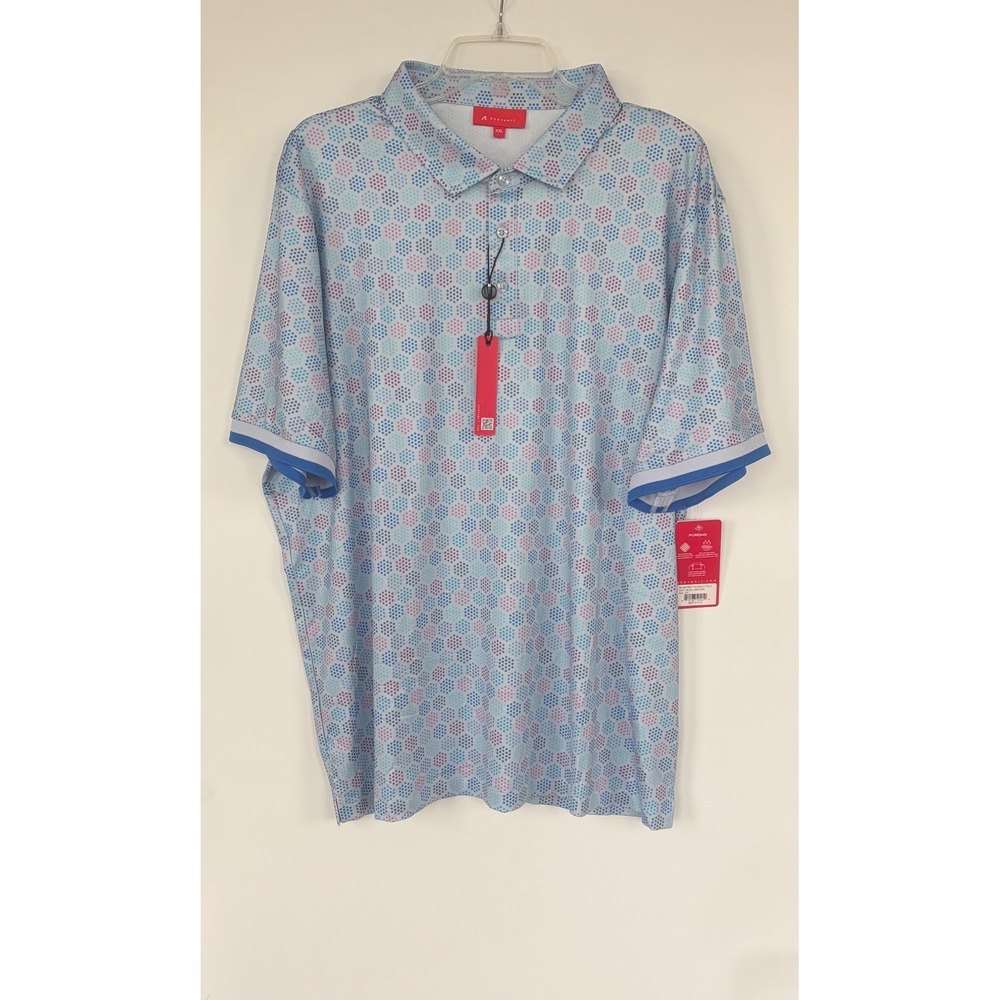 Redvanly Mens XXL Blue Geometric Star Print Golf Polo Shirt Athletic Luxury NWT